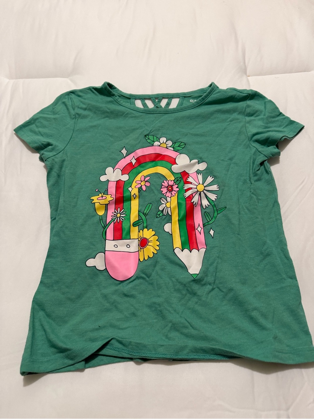 Old Navy Green Girls' Rainbow Flower Tee